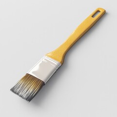 Aufkleber - A paintbrush with a bright yellow handle lies on a clean white surface, ready for artistic use