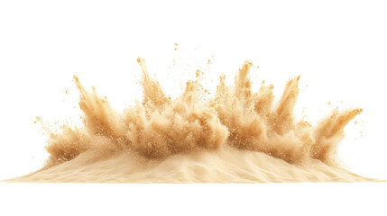 Realistic sand explosion creating a large dust cloud on transparent background