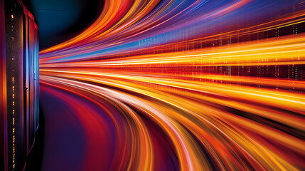 Fototapete - A vibrant display of light streaks creates a dynamic sense of motion, evoking speed and energy in a vivid color palette.