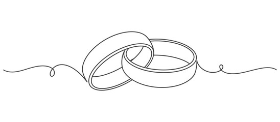 Wall Mural - Pair of Wedding ring line art style vector illustration