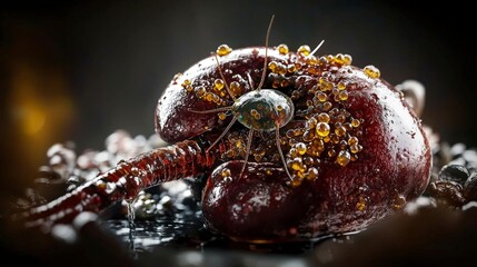 Poster - Detailed examination of fasciola hepatica lab environment scientific study close-up perspective parasitology concept