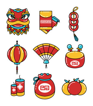 Lunar New Year decoration element vector set. Chinese New Year icon. All elements are isolated.