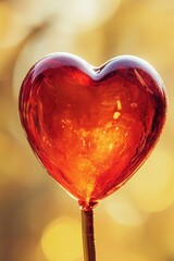 Poster - A bright red heart shaped lollipop perched atop a wooden stick, perfect for desserts or decorations