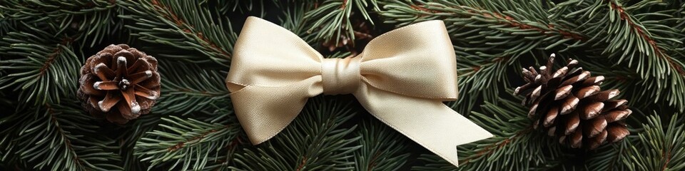 Poster - Close-up shot of pine cones and a bow on a tree branch
