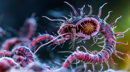 Poster - Closeup view of hookworms nature scientific illustration microenvironment macro perspective complex biology