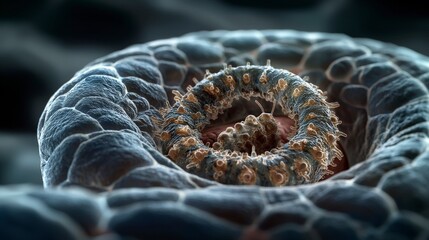 Poster - Closeup view of trichinella spiralis larva in a microbial setting science visualization detailed analysis of parasites