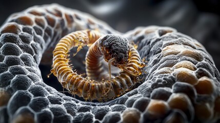 Poster - Educational insight closeup view of trichinella spiralis larva in a microscopic laboratory setting