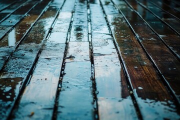 Poster - Close-up of a wet wooden floor with water on it