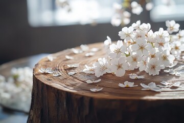 Poster - A still life image of a bunch of white flowers sitting on top of a wooden table