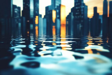 Poster - Aerial view of city skyline from waterfront with boats and buildings