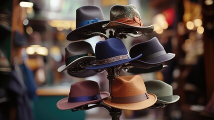 Poster - A collection of vintage hats displayed on a stand