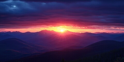 Poster - A beautiful sunset scene over a mountain range