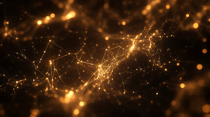 Fototapete - A mesmerizing abstract image featuring glowing golden lines and particles against a dark backdrop, evoking a sense of depth and interconnectedness.