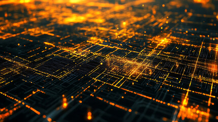 Fototapete - A vibrant, abstract depiction of interconnected lines and glowing nodes, suggesting a digital network or data visualization.