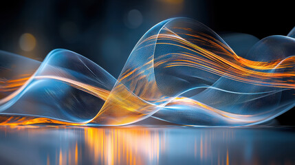 Aufkleber - Abstract waves in photorealistic style, showcasing vibrant orange and blue colors, creating dynamic and fluid visual experience. interplay of light adds depth and movement