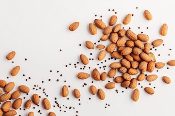 Poster - A pile of almonds on a white surface