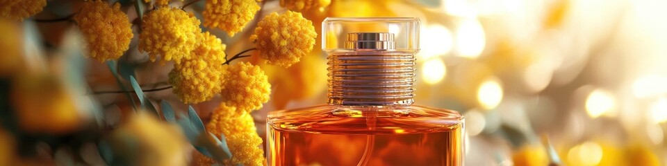 Poster - A bottle of perfume sits on a table