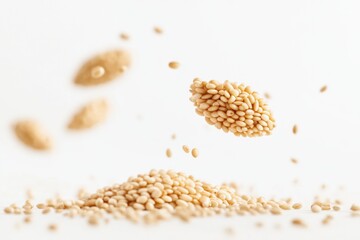 Poster - A pile of sesame seeds falls through the air, great for food or texture photos