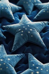 Aufkleber - A pile of blue and white stars on a blue blanket, perfect for decoration or as a prop