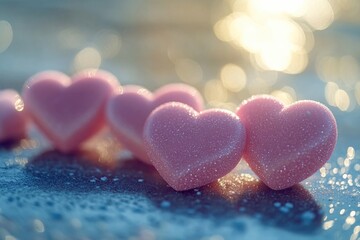 Poster - A collection of pink hearts arranged on a table, possibly for decoration or celebration