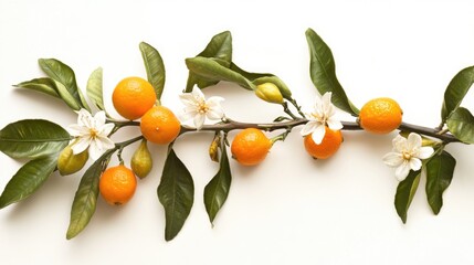 Poster - A branch with oranges and white flowers hanging down, great for food or decoration use
