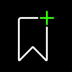 Fototapete - Add bookmark, Bookmark page, Save to collection vector icon in line style design for website, app, UI, isolated on black background. Editable stroke. Vector illustration.