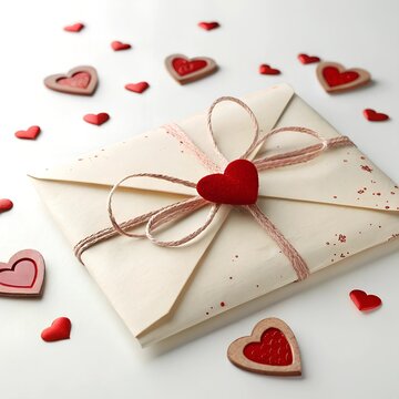 3D illustration of a love letter sealed with a red heart. The romantic and cute design is ideal for Valentine's Day, love, or affection-themed projects. Background white