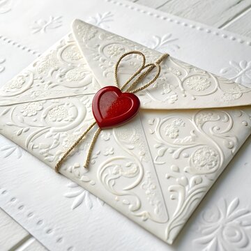 3D illustration of a love letter sealed with a red heart. The romantic and cute design is ideal for Valentine's Day, love, or affection-themed projects. Background white