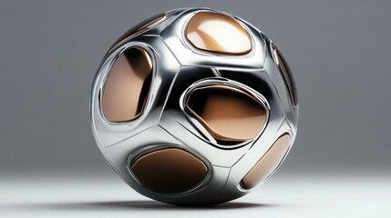 Poster - A silver and brown soccer ball placed on a gray surface, great for sports or fitness themed images