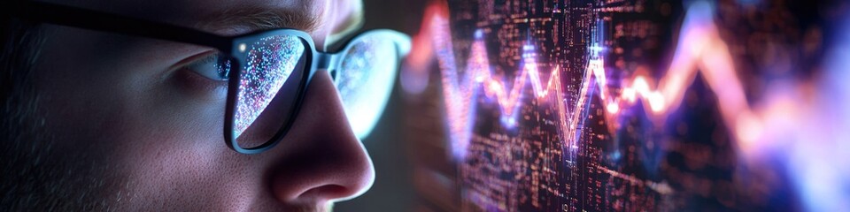 Poster - A person sitting at a desk with glasses on, focusing on a computer screen