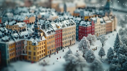 Wall Mural - A small scale model of an urban landscape covered in snow, great for illustrations and design projects