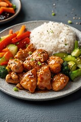 Poster - A plate with chicken, broccoli, carrots, and rice