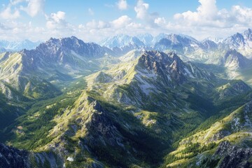 Canvas Print - Aerial view of a mountain range with varying peaks and valleys