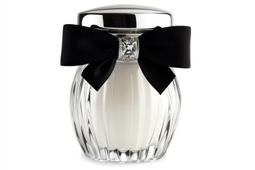 Poster - A luxurious perfume bottle adorned with a sleek black bow, suitable for beauty and lifestyle product promotions