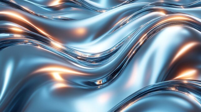 Abstract Blue and Gold Metallic Waves Background