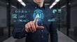 © Stanley - A man is pointing at a screen with the word AI on it