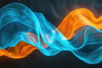 Poster - wavy patterns in blue and orange colors on a dark background