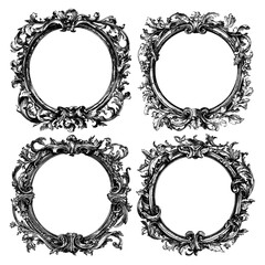 Wall Mural - ornate circular frames set ink pen style illustration white background decorative borders elegant de