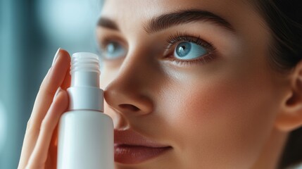 Poster - Hands holding a bottle of lotion in a close-up shot