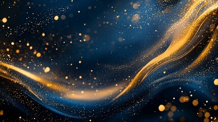 Wall Mural - Abstract gold and blue particles flowing, dark background, elegant design, website banner