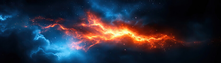 Wall Mural - a vibrant cosmic scene showcasing swirling blue and orange gases, resembling a nebula in deep space.