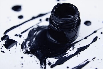 Poster - A bottle of black paint on a plain white surface, ideal for backgrounds or DIY projects