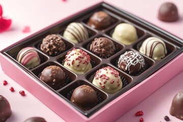 Wall Mural - A pink box filled with chocolates placed on a table