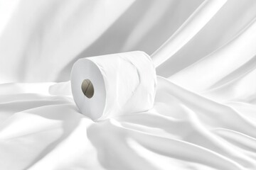 Aufkleber - A single roll of toilet paper placed on top of a bed, often used as a decorative or humorous prop
