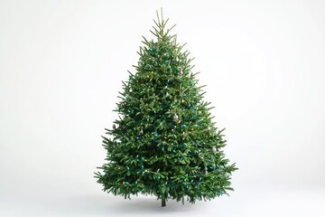 Poster - A Christmas tree decorated with blue lights set against a white background