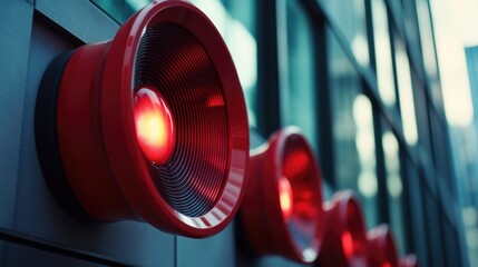 Aufkleber - Close-up shot of a red light on the side of a building, perfect for use in urban or cityscape context