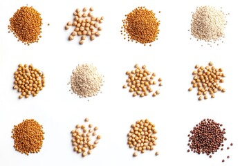 Aufkleber - Assortment of grains and seeds on a white background, ideal for use in food and nature-themed projects