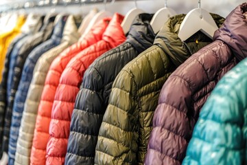 Poster - Jackets on rack, various colors and styles, for clothing store or fashion display