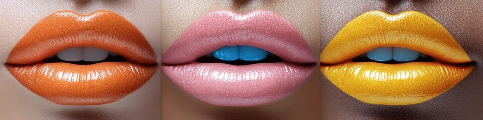 Aufkleber - A close-up shot of a person's lips showcasing various bright and vibrant colors