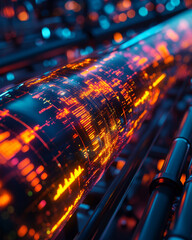 Poster - Close up of glowing pipe with vibrant data patterns
